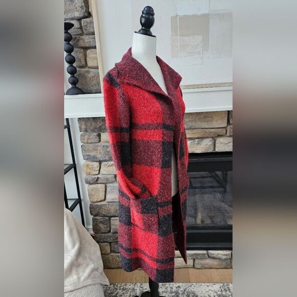 Suzy shear sweater/ light jacket Red plaid - Picture 1 of 5